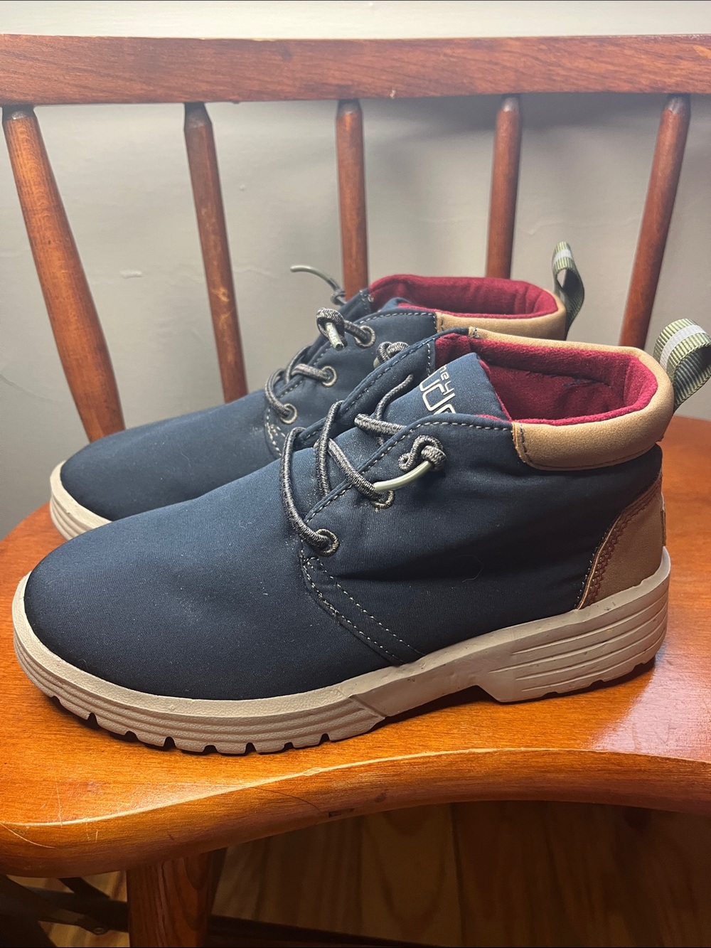 Hey Dude Spencer Youth Eco Boots Navy US Y2 L3 Lightweight Recycled PET Nylon - Picture 3 of 11